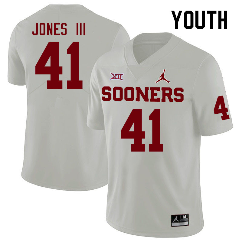 Youth #41 Emmett Jones III Oklahoma Sooners College Football Jerseys Stitched Sale-White - Click Image to Close